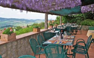 The terrace at Oltre il Giardino restaurant in Chianti Tuscany